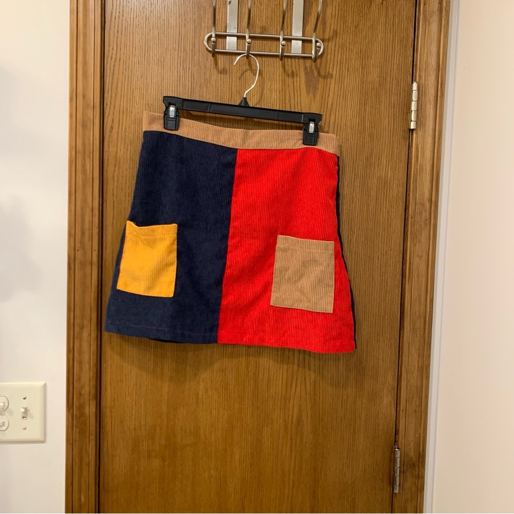 Mod Color Block Corduroy Mini Skirt, Large, High … - image 6